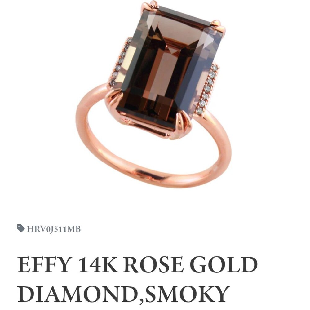 SOLD/ NOT FOR SALE - Effy 14K rose gold diamond smoky quartz ring
